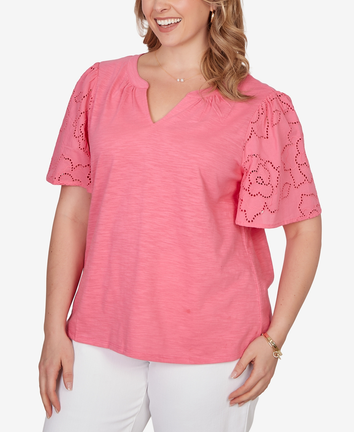 Ruby Rd. Plus Eyelet Sleeve Cotton Jersey Top