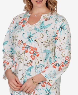 Plus Size Embellished Oceania Floral Knit Top