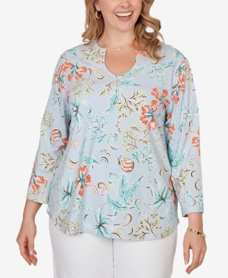 Plus Size Embellished Oceania Floral Knit Top