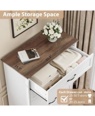 Farmhouse 5 Drawers Dresser for Bedroom, 44'' Tall Chest of Drawer, Wooden Vertical Dresser with Metal Handles and Stable Base