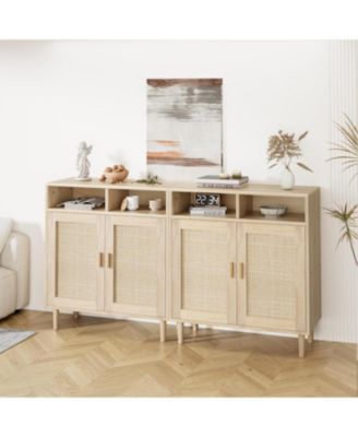 2 Pack Rattan Sideboard Buffet Cabinets, Sideboard Cabinets with 2 Doors, Modern Accent Storage Console Tables, for Dining Room, Entryway