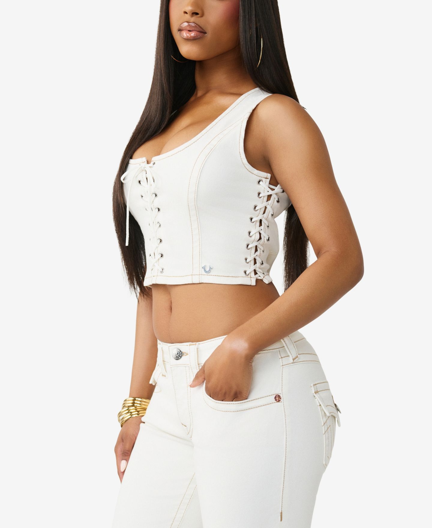 Женский топ True Religion Lace Up Denim, цвет: Зимний белый — фото 3