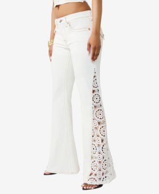 Women's Crochet Mid-Rise Flare-Flap Jeans