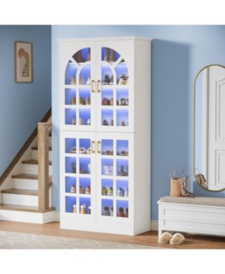 68.94" Tall Shoe Cabinet with Doors and Led Lights Set of 2, 8-Tier Wooden Shoe Rack Organizer with Adjustable Shelves