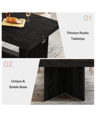 Dining Table for 4-6, Farmhouse Kitchen Table with Heavy Duty Pedestal, Rectangular Wooden Dinner Furniture, Black