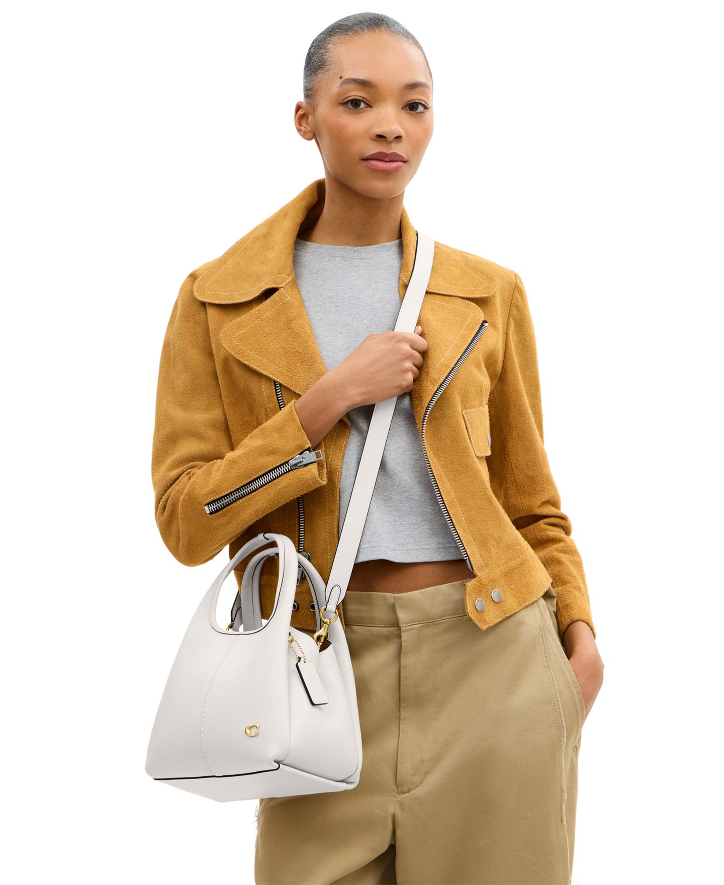 Женская сумка COACH Lana Small Pebble Leather Shoulder Bag 23, цвет: Латунный / Меловой — фото 2
