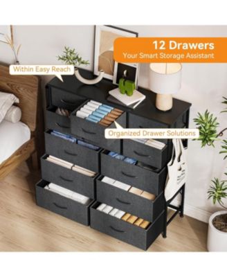 12 Drawer Dresser with Fabric Bins,Fabric Storage Tower,Closet Organizers and Storage for Bedroom,Hallway&Entryway,Wood Top Chest of Drawers