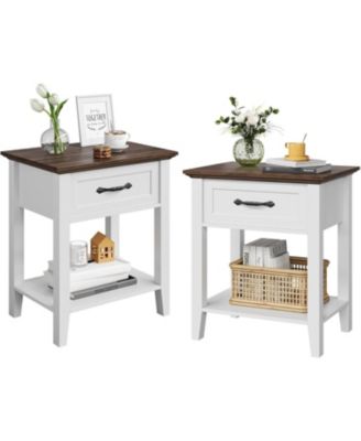 White Wooden Nightstand Set of 2 Bedside Table with Drawer Plus Open Shelf Space Saving End Table for Bedroom