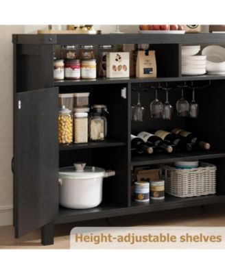 Rattan Buffet Cabinet with Storage Wine Bar Sideboard with Glass Holder Adjustable Shelves Coffee Bar