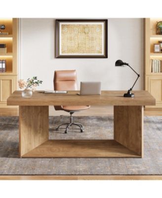 63-Inch Executive Desk, Large Office Computer Desk with Heavy Duty Pedestal, Farmhouse Simple Workstations Writing Table