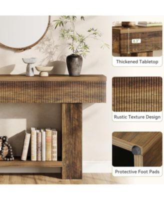 2-Tier Console Table, 55-Inch Farmhouse Entryway Table, Rustic Wood  Sofa Table