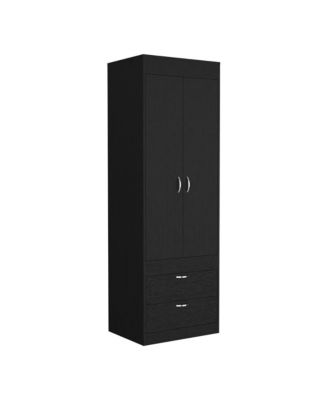 Black Wengue Finish Tarento Armoire with 2 Drawers Double Door Cabinet Hanging Rod