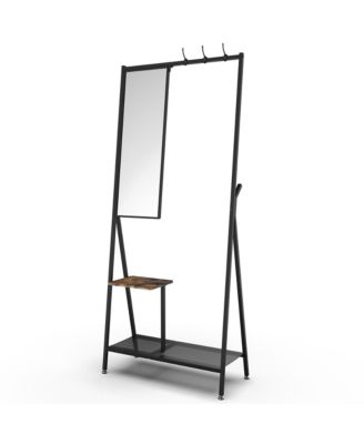 Coat Rack with Mirror, Industrial Style Multifunctional Hall Tree with Shelf, Hooks for Living Room, Entryway, Hallway