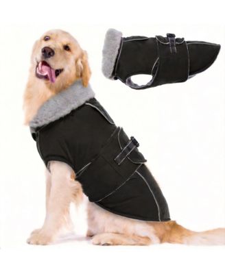 Reflective Waterproof Dog Jacket with Fur Collar & Adjustable Buckle for Cold Weather