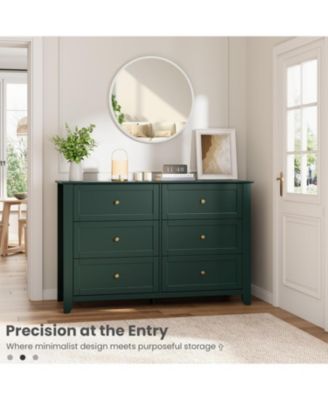 6 Drawer Dresser for Bedroom, Large Dresser with Deep Drawers & Metal Knobs, Modern Wooden Chests of Drawers for Entryway