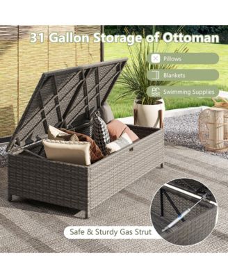 2 PCS Patio Loveseat w/ 31 Gal Multifunctional Storage Ottoman and Soft Cushions