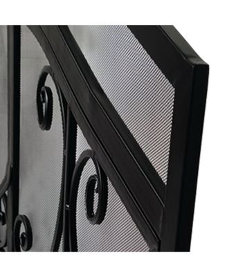 Iron Fireplace Screen 43 Inch with Scrollwork and Mesh Design