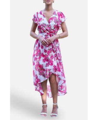 Women's Floral Dipped Hem Wrap Dress