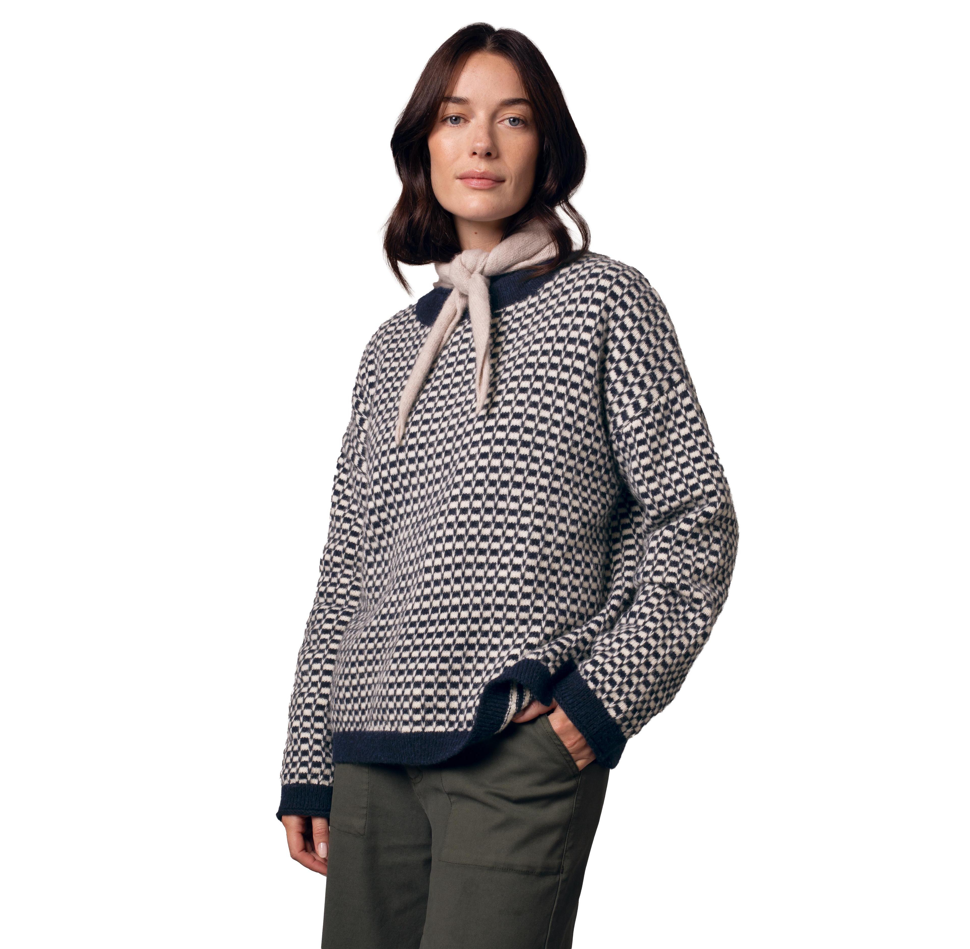 Celtic & Co. Women's Micro Check Funnel Neck Sweater