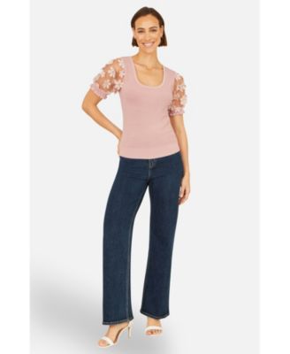 Women's Floral Applique Knitted Top