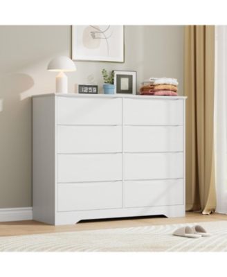 Wooden Dresser with 8 Drawers, Tall Modern Closet with Deep Storage, Large Chest of Drawers with Wide Top, Long Storage Dresser for Bedroom