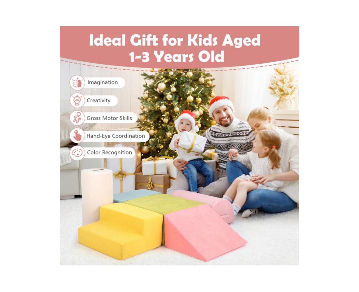 6 Pieces Baby Climbing Blocks with 30D High-Density Foam and Carrying Handles
