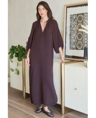 Plus Size Ocean+Main Avery Long Tie Neck Dress Gauze Caftan