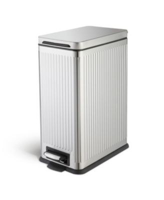 8 Gallon Slim Stainless Steel Kitchen Trash Can with Reeded Pattern, Step Pedal and Soft-Close Lid
