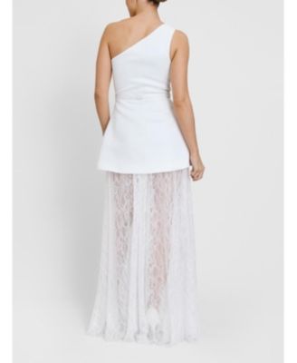 Women's One Shoulder Satin Lace Skirt Dress