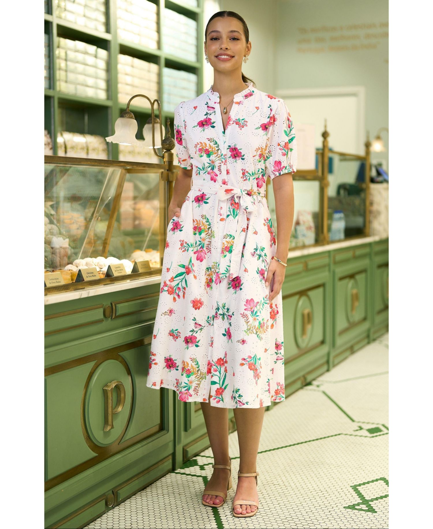 Women's Broderie Anglaise Midi Shirt Dress