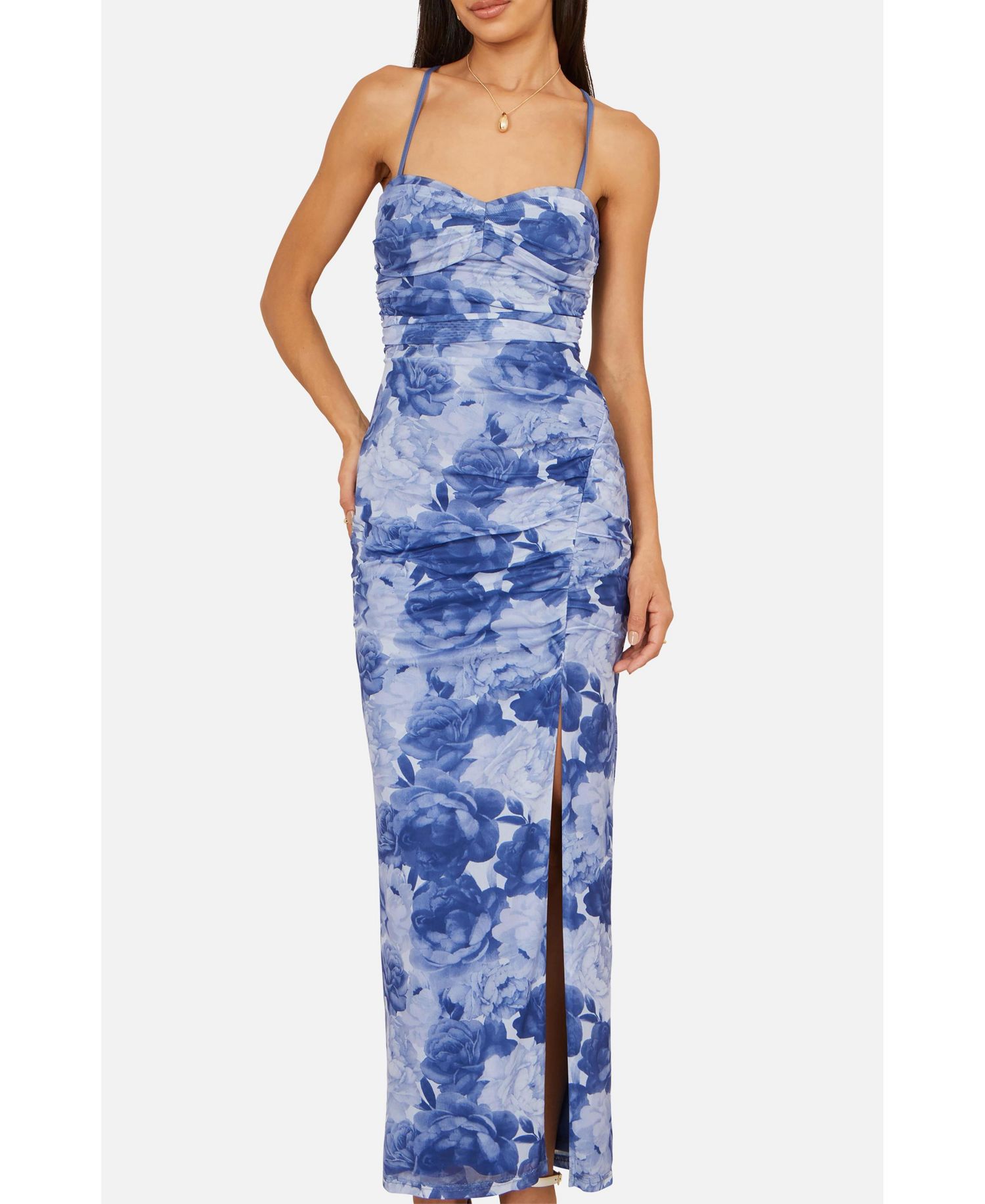 Women's Mesh Ruched Midi Dress