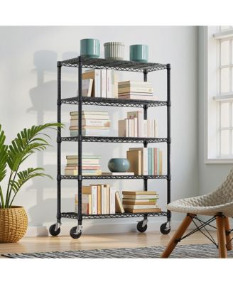 5-Tier Storage Shelves, Heavy Duty Metal Wire Shelving Unit, Adjustable Shelving Rack with Wheels for Basement, Warehouse
