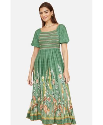 Women's Ruched Leaf Print Maxi Dress