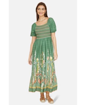 Women's Ruched Leaf Print Maxi Dress