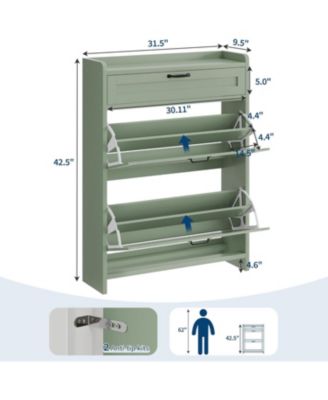 Shoe Cabinet with 2 Flip Drawers & 1 Top Drawer, High-Gloss Painted Wood Shoe Organizer with Adjustable Shelves