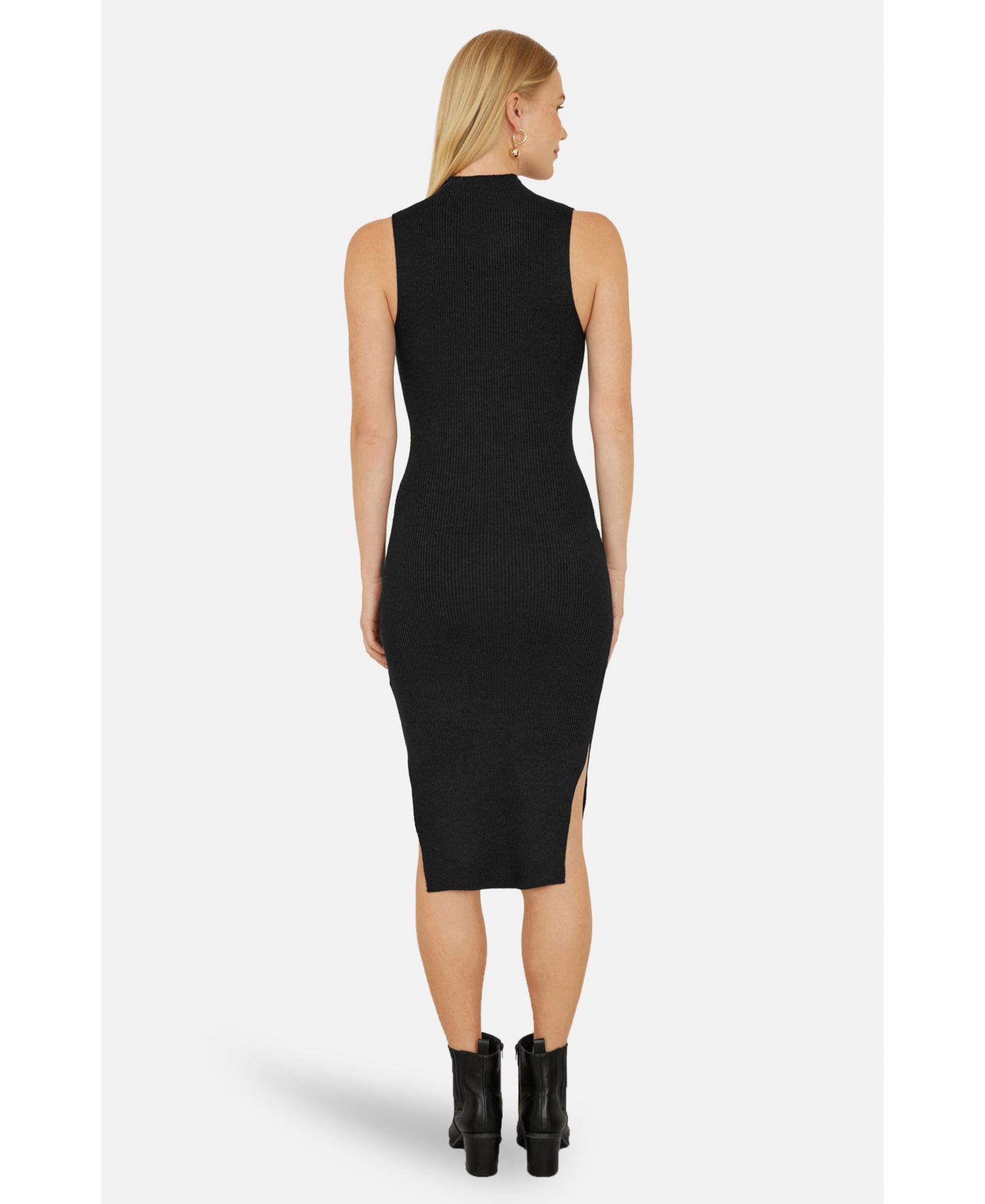 Women's Fitted Side-Slit High-Neck Midi Dress