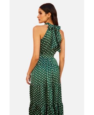 Women's Spot Print Halter Midi Dress