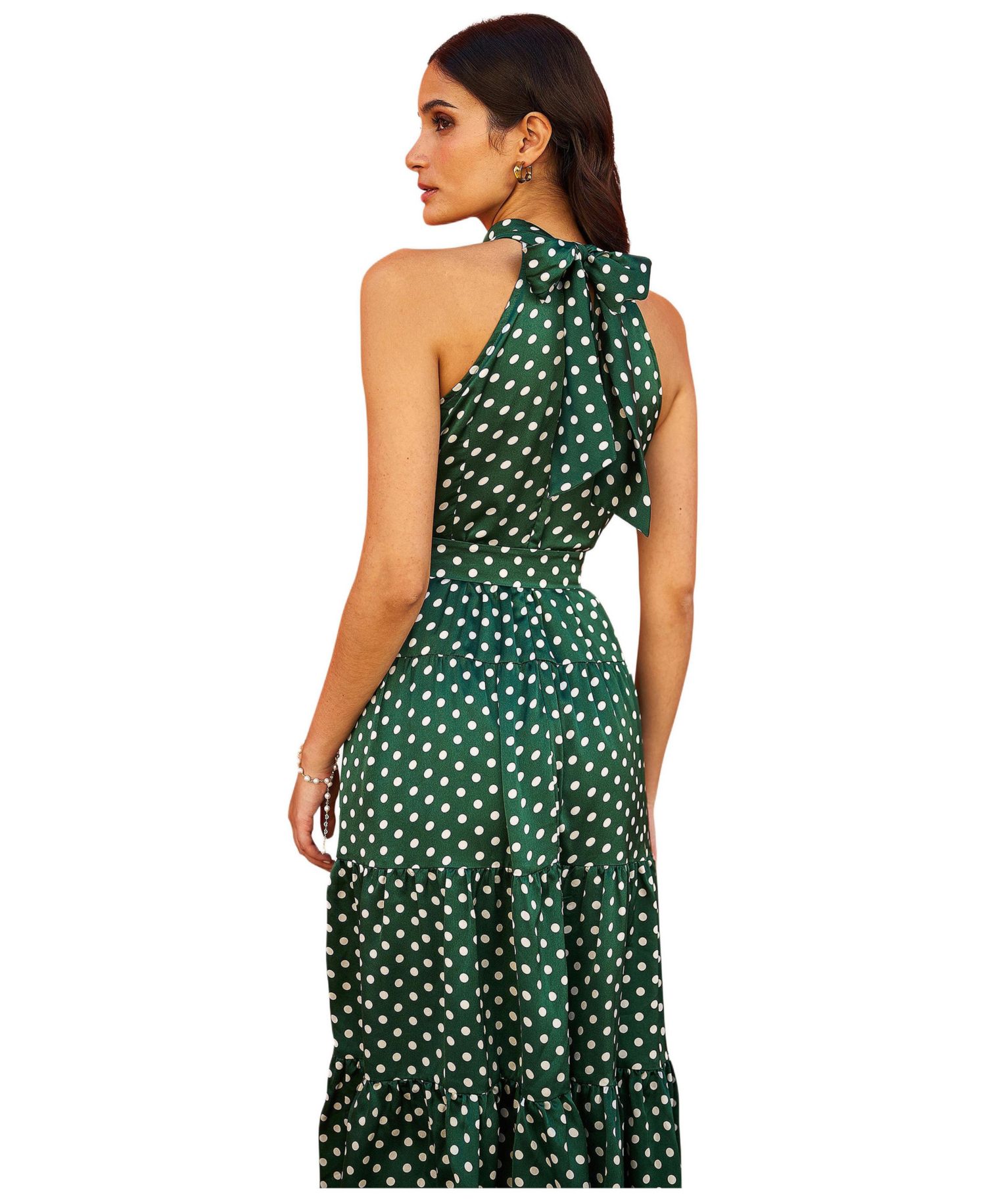 Women's Spot Print Halter Midi Dress