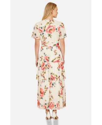 Women's Floral Mesh Tiered Maxi Dress