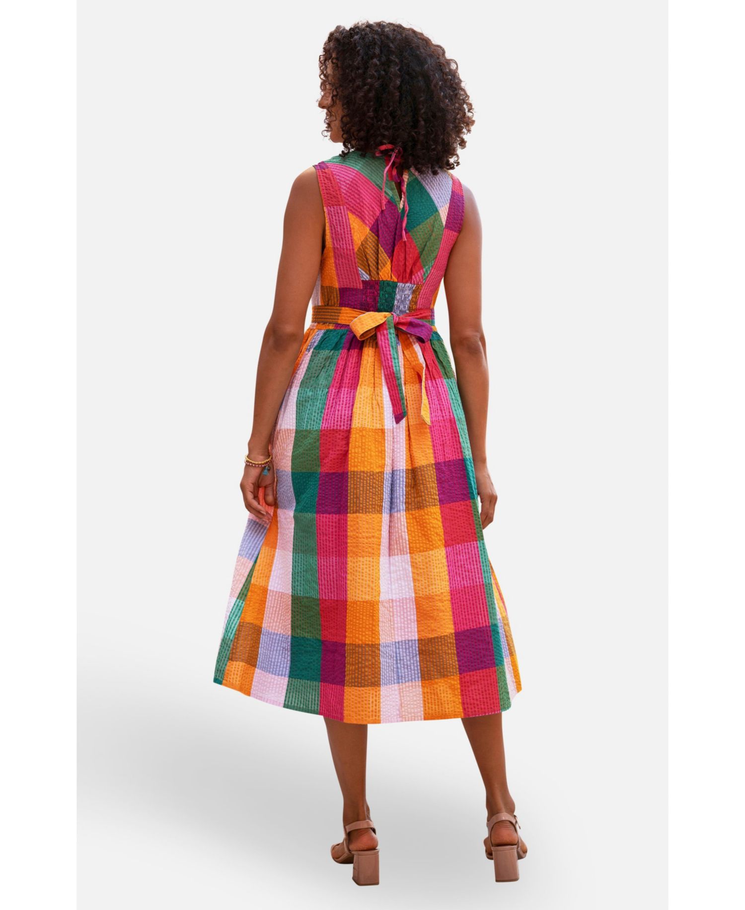 Women's Seersucker Cotton Midi Sun Dress