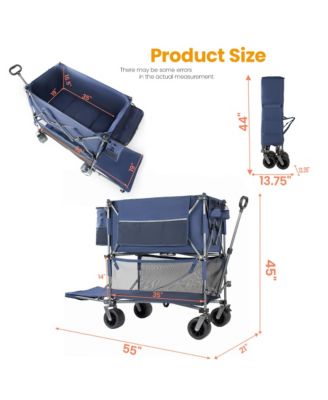Heavy Duty Double-Layer Wagon -  55" Collapsible Wagons Carts with All-Terrain Wheels, Brakes, 560LBS Capacity for Camping, Transport