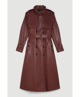 Women's Tailored Faux Leather Belted Trench Coat