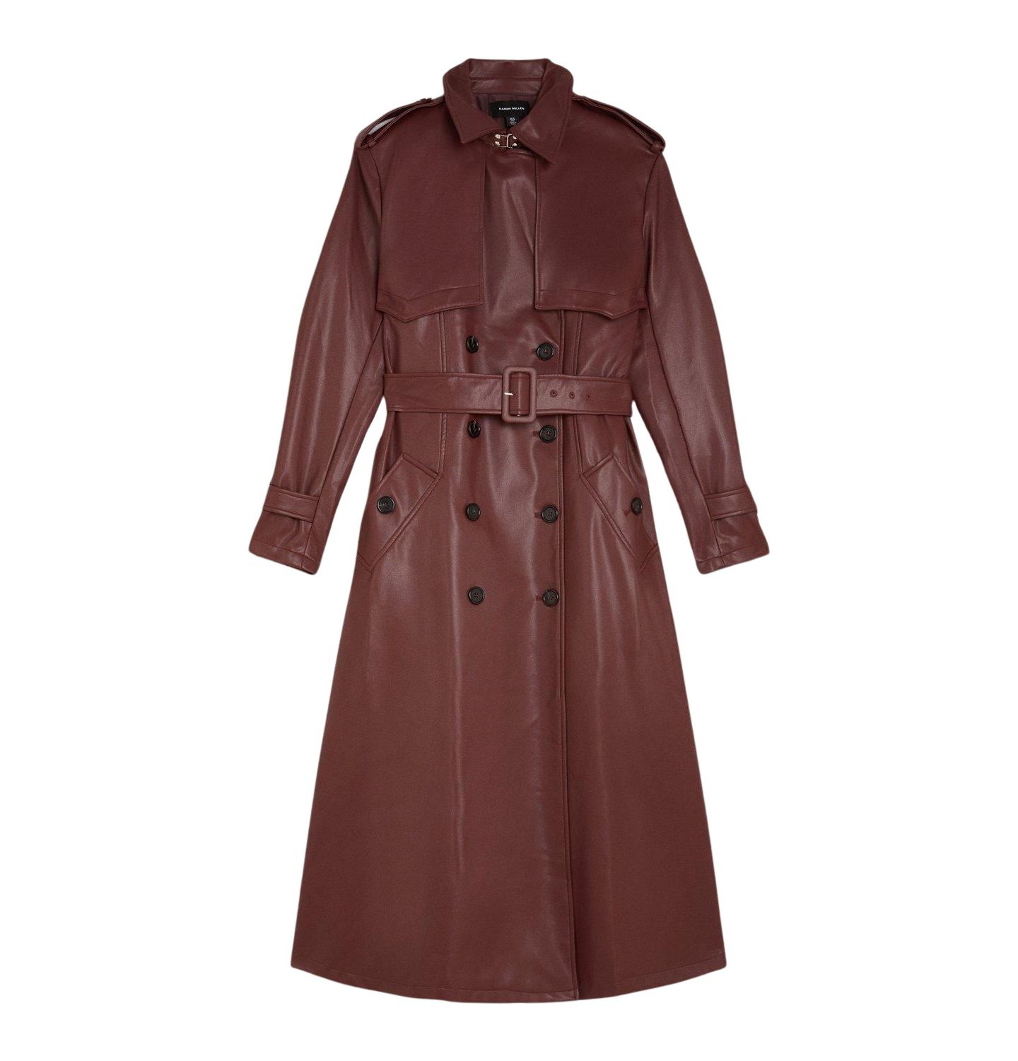 Женское пальто Karen Millen Tailored Faux Leather Belted Trench, цвет: Тёмно-бордовый — фото 24