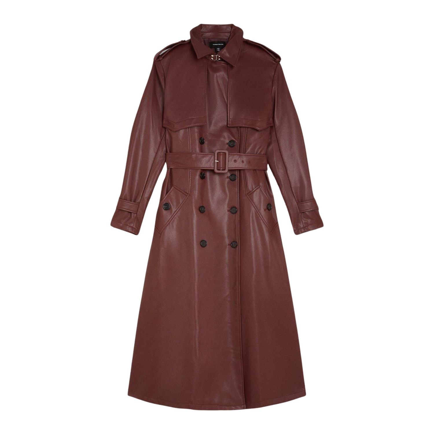 Women's Tailored Faux Leather Belted Trench Coat