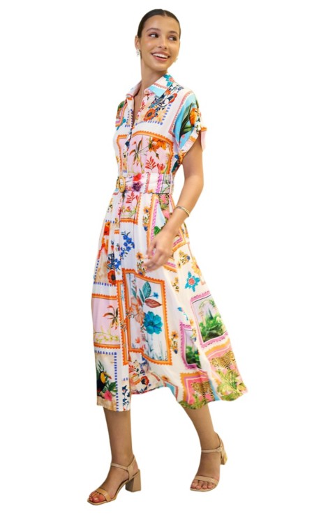 Женские платья Yumi Women's Tropical Postcard Print Midi Shirt Dress