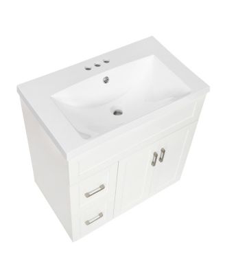 30" Modern White Bathroom Vanity with SMC Resin Sink, Soft Close Drawers & Adjustable Shelves for Small Spaces