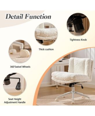 Faux Fur Criss Cross Office Chair - Adjustable Swivel Desk Chair with Extra-Deep Seat and 2-Layer Cushions for Study Room
