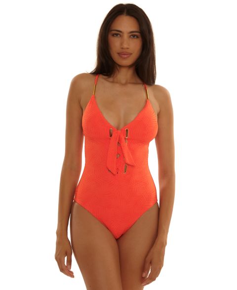 Женские купальники Trina Turk Women's Oasis Textured Lace-Up Grommet One-Piece Swimsuit