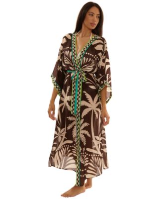 Women's V-Neck Kimono Maxi Duster Cover-Up