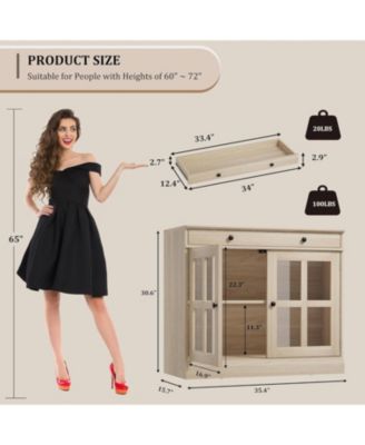 Modern Buffet Cabinet, Sideboard Storage with Glass Doors, Adjustable Shelf Large Drawer Cabinet, Dining Room Kitchen Entryway Cupboard